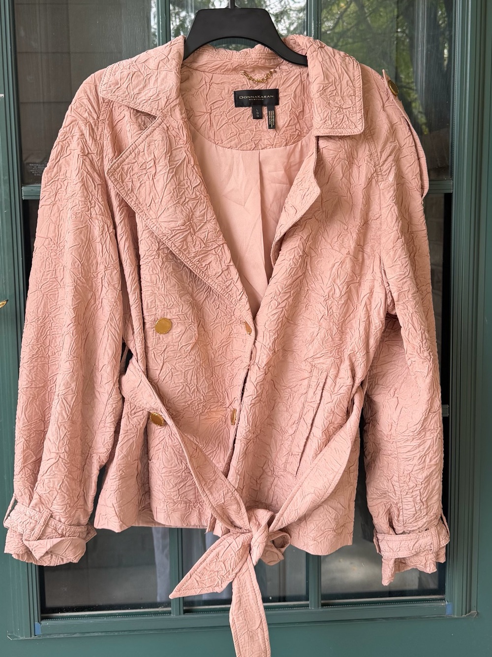 Donna Karan Blush Pink Textured Tie-Waist Trench Jacket